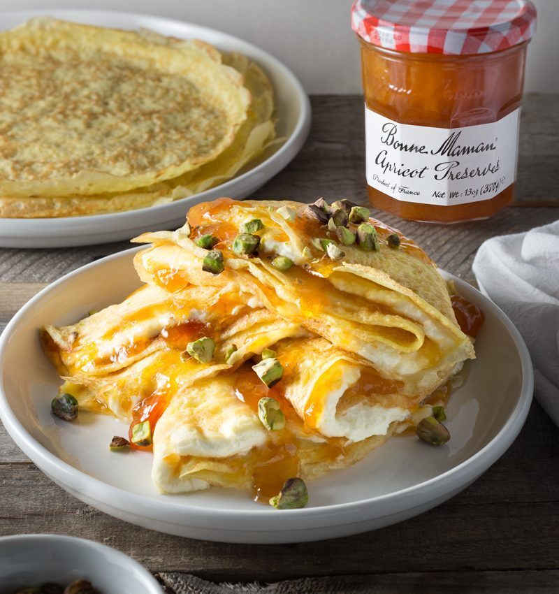 Whipped Mascarpone and Apricot Crepes