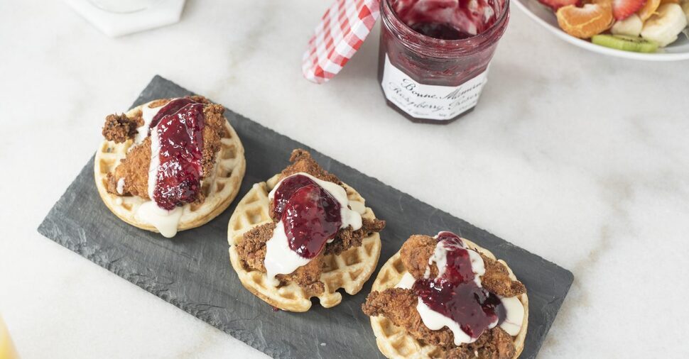 Chicken & Waffles With Brie & Raspberry Preserves