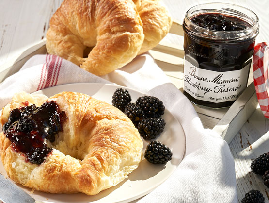 Free Photo  French breakfast with croissants, apricot jam, cherry