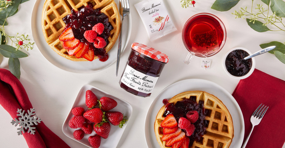 Winter Spiced Belgian Waffles with Four Fruits Preserves